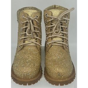 ✨️Ladies Diamond Crystal  Gold Laceup Ankle Bootie Timberland sz 8